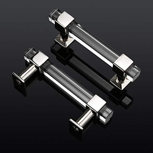 Mengico 6 Pack Cabinet Pulls 3 Inch Hole Centers Kitchen Cabinet Handles Polished Chrome Modern Drawer Pulls Acrylic Cabinet Hardware for Bathroom and Bedroom