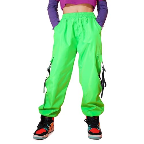 Rolanko Girls Cargo Pants, Elastic Loose Tapered Cargo Jogger Pants with Multi Pockets for Girls Cargo Trousers (Grey, 10-12)