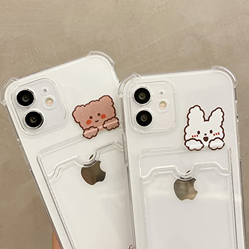Casechics Compatible with iPhone Case,Cute Kawaii Cartoon Bunny Bear Clear Credit Card Slot Holder Wallet Transparent Corner Protection Soft Shockproof Cover Phone Case (Bunny,iPhone 16 Pro Max)