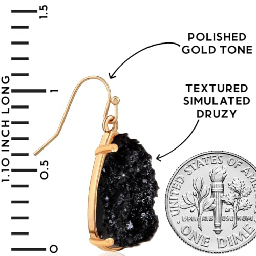 Gold and Black Earrings for Women Dangle - Black and Gold Earrings for Women, Black Dangle Earrings for Women Black Sparkly Earrings, Long Black Drop Earrings, Teardrop Simulated Black Druzy Earrings