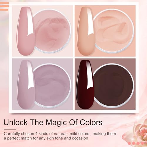Honey Joy Dip Powder Nail Kit Starter,4 Colors Gentle Nude Brown Pink Neutral Skin Dipping Powder Liquid Set with Base Top Coat for Nail Art Manicure Salon DIY No LED Nail Lamp Needed,Dip-7pcs-07