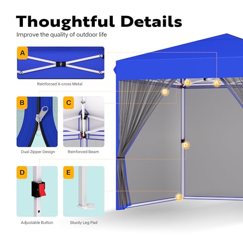 VIVOHOME 8x8ft Easy Pop-Up Screen Tent, Outdoor Canopy Tent Mosquito Netting, 2 Zipper Doors, and Roller Bag for Yard Camping Picnic Party Events, Blue