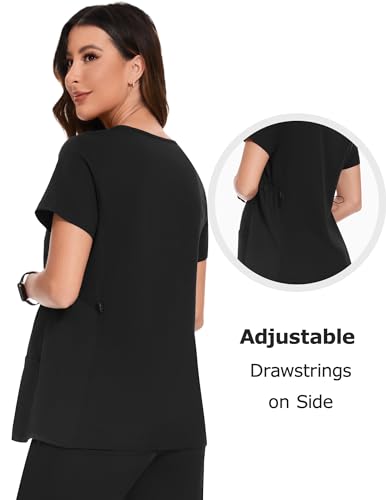 POSHGLAM Women's Maternity Scrubs Top Workwear V-Neck Medical Shirts Pregnancy Scrub Clothes(Black, Small)