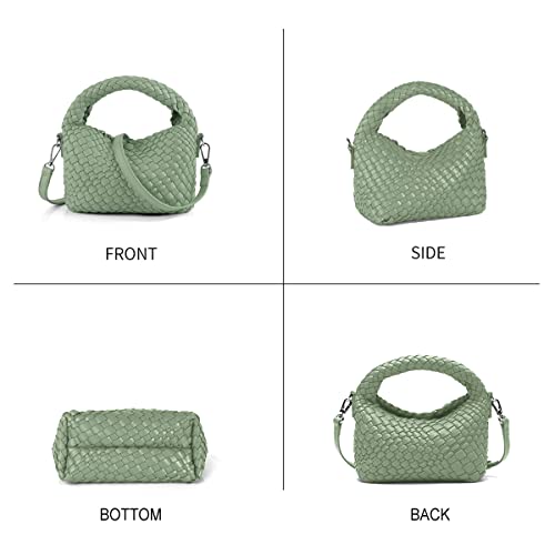 Women Woven Tote Small Crossbody Bag, Weave Quilted Purse Square Shoulder Bag Woven Handbag with Detachable Strap (L-Green)