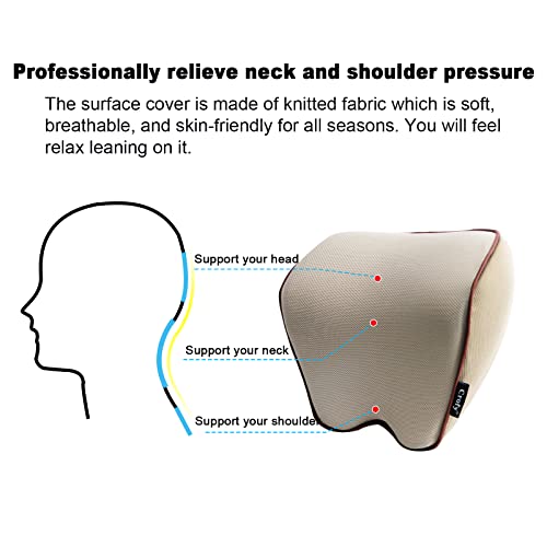 Crofy 2 Pack Car Neck Pillow, Softness Car Headrest Pillow for Driving with Adjustable Strap, 100% Memory Foam and Breathable Removable Cover, Comfortable Ergonomic Design (Beige)