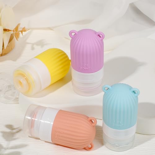 RONRONS Travel Bottles, 1oz Silicone Sauces Salad Condiment Oil BBQ Squeeze Bottles, Mini Leak Proof TSA Approved Dressing Container for Shampoo Toiletries Conditioner (4 Pieces)