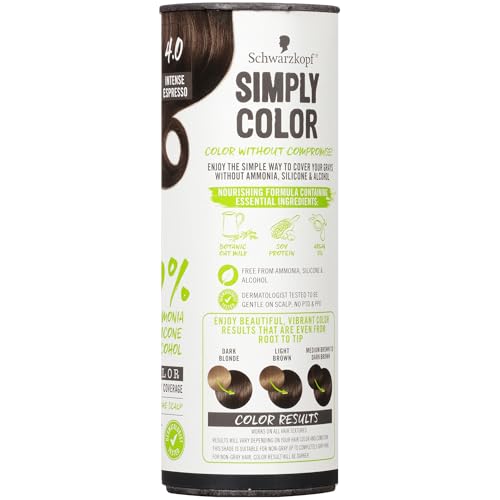 Schwarzkopf Simply Color Hair Color 4.0 Intense Espresso, 1 Application - Permanent Hair Dye for Healthy Looking Hair without Ammonia or Silicone, Dermatologist Tested, No PPD & PTD