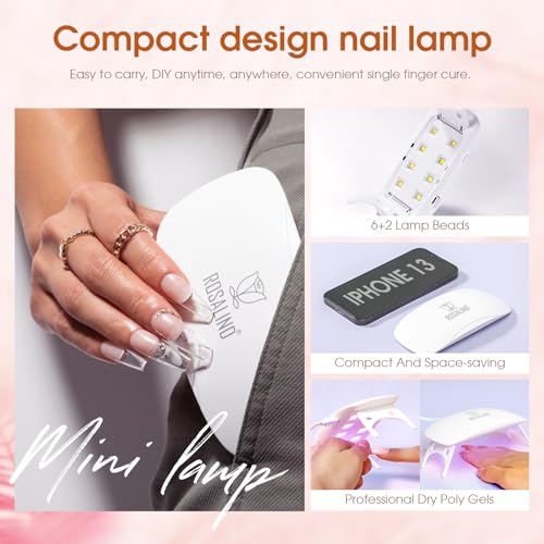 ROSALIND Poly Nail Gel Kit -14 Colors +72 Nail Art Accessories kit Clear Nude Poly Nails Gel Kit Starter Kit With Slip Solution Pro Nude Pink Nail Extensions Gel Set with Mini UV Lamp
