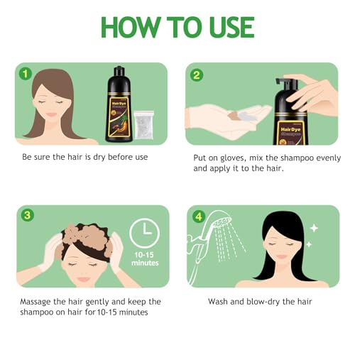 Hair Dye Shampoo 3 in 1, Black Hair Dye 16.9 FL Oz, Black Hair Shampoo, Semi-Permanent Hair Dye Shampoo, Lasts 30 Days Hair Color Shampoo (Black)