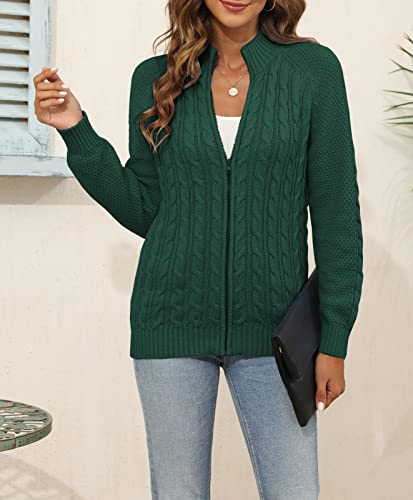 Hongqizo Womens Long Sleeve Zipper Cable Knit Coat Solid Color Sweater Cardigan Casual Knit Cardigan Knitwear