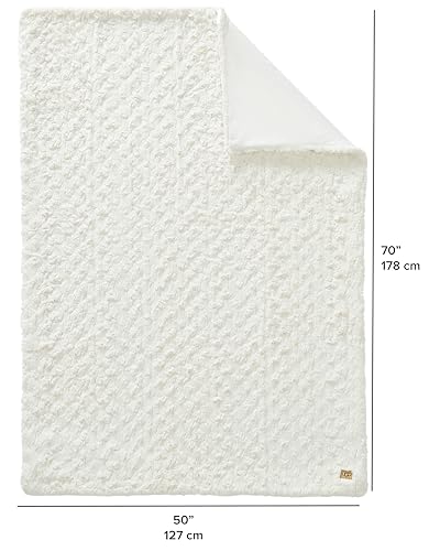UGG 25518 Amanda Silky Smooth Extra Long Breathable Lightweight Elegant Fluffy Fuzzy Soft Luxury Cozy Faux Fur All Season Easy Care Throw Blanket for Sofa Couch or Any Room Decor, 70 x 50-inch, Stone.