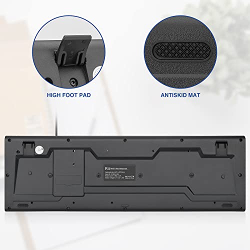 Rii RK907 Ultra-Slim Compact USB Wired Keyboard for Mac and PC,Windows 10/8 / 7 / Vista/XP (Black) (1PCS)