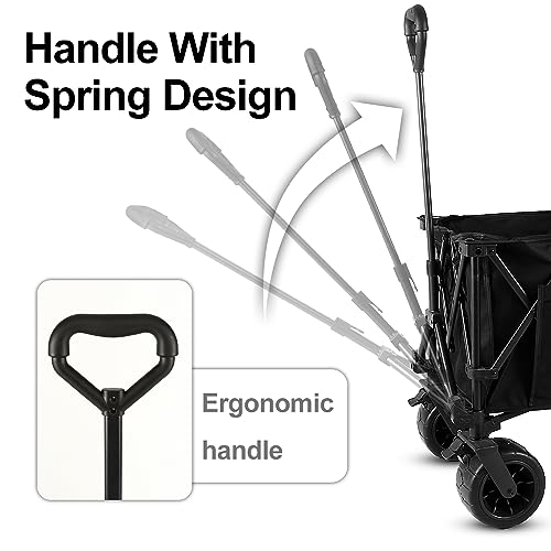 Whitsunday Collasible Wagon Cart, Large Capacity Wagon,Camping Beach Wagon Outdoor Picnic All-Terrain Wheels Heavy Duty Utility Wagon Cart for Grocery Gardening Shopping Fishing Black