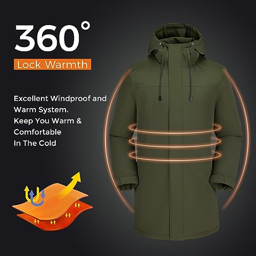CAMELSPORTS Mens Winter Coats Long Warm Jacket with Hood Casual Quilted Puffer Parka Windproof Jackets