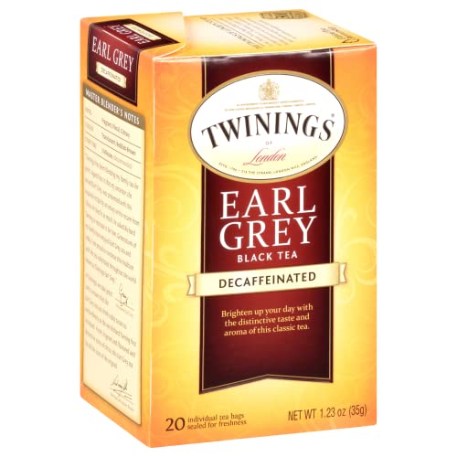 Twinings Decaffeinated Earl Grey Black Tea Individually Wrapped Bags, 20 Count (Pack of 1), Flavoured with Citrus and Bergamot, Enjoy Hot or Iced | Packaging May Vary