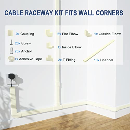 Cord Cover Wall Raceway Kit - 157" Cable Concealer, Wire Hiders for TV Wall Mounting and Wire Management, Beige