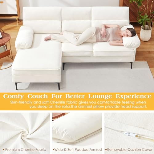 Hanherry 85”Sectional Couch for Living Room, Convertible L Shape Couch 3 Seat Comfy Sofa, Modern Chenille Fabric Couches with Reversible Wide Chaise & Fluffy Armrests for Apartment, Small Space