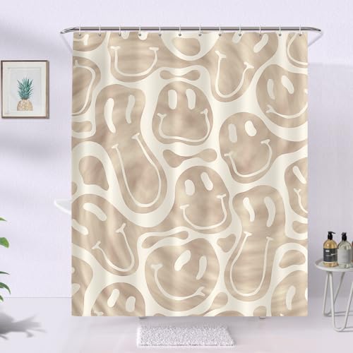 Watbro Retro Hippie Shower Curtain for Bathroom,Cow and Strawberry Shower Curtain,Waterproof Polyester Fabric Bathroom Decor Shower Curtain with 12 Hooks,60x72 Inches,Retro Pink