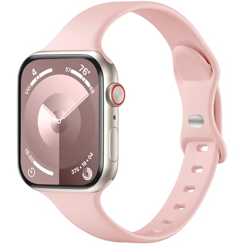 WJK Slim Bands Compatible with Apple Watch Bands 40mm 38mm 41mm, Women Men Silicone Straps Pomegranate for IWatch Series 9/8/7/6/5/4/3/2/1 Ultra