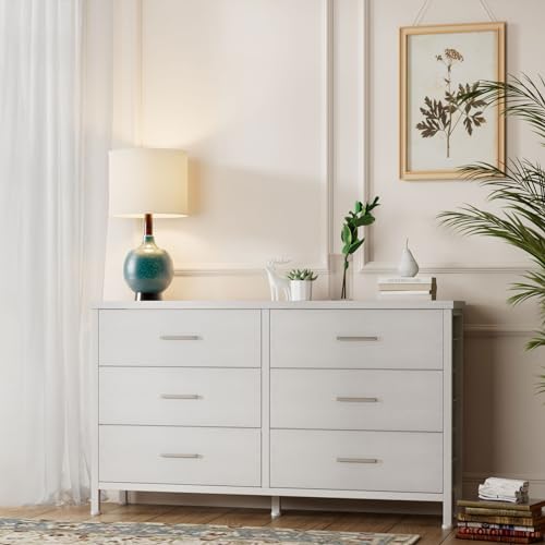 BOLUO Black Dresser for Bedroom 6 Drawer,Wide Dresser TV Stand for 60" TV Dressers & Chests of Drawers Fabric Dresser for Closet Modern