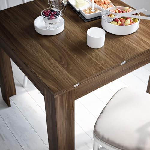 Mobili Fiver, Square extendable Dining Table, Eldorado, 35.4(70.9) x35.4 in, White Ash, for 4-8 People, Expandable Dining Table for Kitchen, Italian Furniture