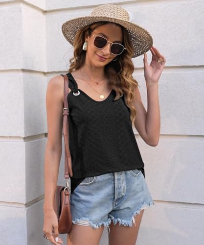 Disamer Women Summer Tops Casual Spaghetti Strap Tank Tops 2024 Loose Fit Trendy Cute Lace Sleeveless T Shirts(M.B Navy)
