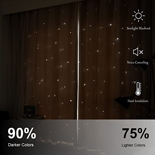 Loyala Star Curtains - Blackout & Rainbow Kids Bedroom Curtains, 63 Inch Long, 2 Panels, Beige, Blue & Pink