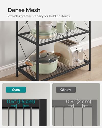SONGMICS 4-Tier Metal Storage Rack, Shelving Unit with X Side Frames, Dense Mesh, 12.6 x 23.6 x 44.3 Inches, for Entryway, Kitchen, Living Room, Bathroom, Industrial Style, Ink Black UBSC164B01