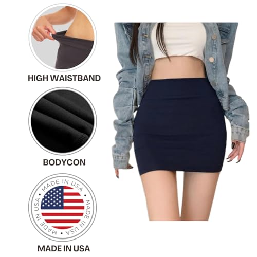 Sweet Hearts Black Faux Leather Mini Pencil Skirt for Women- Above Knee Basic Bodycon Skirt Made in USA (Black Faux Leather, Small)