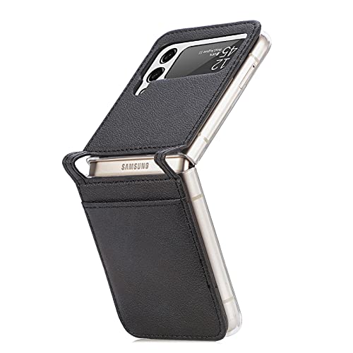 Galaxy Z Flip 4 5G Case,Samsung Z Flip 4 Luxury PU Leather Wallet Protective Phone Case with Card Slots Pocket Cover Case for Samsung Galaxy Z Flip 4 5G Black