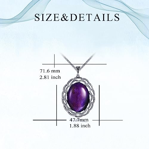 SILBAZ Amethyst Necklace Stainless Steel Oval Pendant Gemstone Healing Balancing Necklace Energy Jewelry Gift for Women