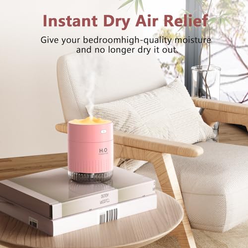 HOTLIFE Portable Mini Humidifier, Small Cool Mist Plant Humidifiers, Humidifiers for Baby Rechargeable Personal Desktop Humidifier for BedroomTravel Office Home with Night Light,Auto Shut-Off,3 Filter