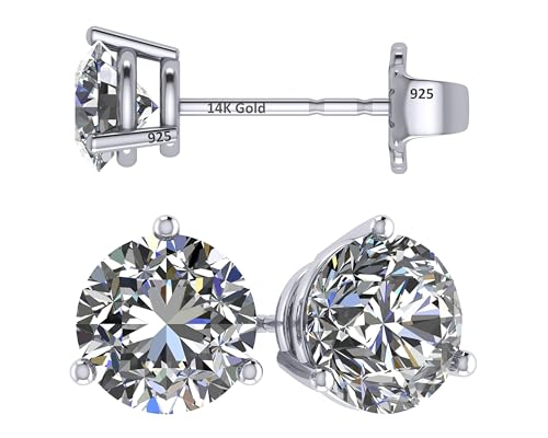 Central Diamond Center 14K Gold Post & Sterling Silver Zirconia 3 Prong Martini Stud Earrings - Platinum Plated 5.25mm 1.00cttw