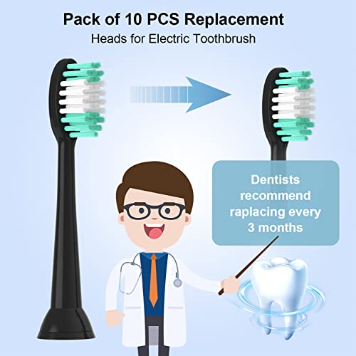 Everystep Replacement Toothbrush Heads 10 Pack for AquaSonic Black Series for Vibe Series Black Series pro, and for Duo Series pro Electric Toothbrush,Balck