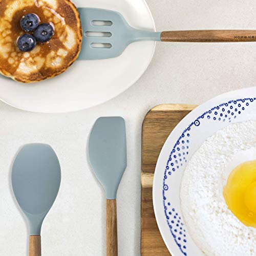 Home Hero 33 Pcs Kitchen Cooking Utensils Set, Non-Stick Silicone Cooking Kitchen Utensils Spatula Set with Holder, Wooden Handle Silicone Kitchen Gadgets Utensil Set (8 Pcs - Gray)