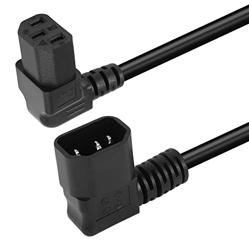 GELRHONR 1.6Ft/50cm Right Angle IEC320 C14 to Down Angle C13 PDU Power Supply Extension Cord,90 Degrees Dual Bent C14 Male to C13 Female Power Cable for Computers,LED HDTV Monitor and Scanner Etc