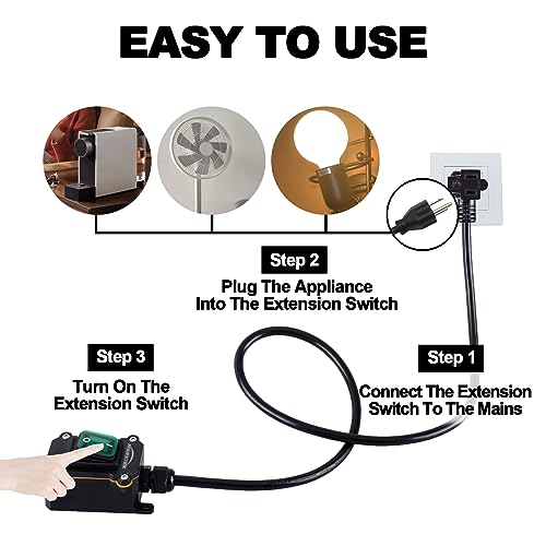 MARSTEK Heavy Duty Waterproof Extension Cord with On/Off Switch,Inline Cord Switch with 10-ft 16AWG Cable Piggyback Plug(3-Pronged),AC/DC 20A-125V,16A-250V (Green)