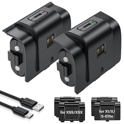 Rechargeable Controller Battery Pack for Xbox,2x4800mWh(2000mAh) Batteries Pack with USB-C Charging Cable for Xbox Series S|X/Xbox One S/One X/One Elite Remote Play and Charge Kit with 4 Cover(2 Pack)