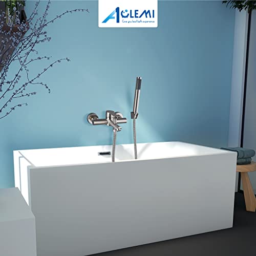 Aolemi Wall Mount Tub Filler Brushed Nickel 6 Inch Center Bathtub Faucet with Handheld Shower SUS304 Stainless Steel Single Handle Shower Mixer Taps with Hand Sprayer