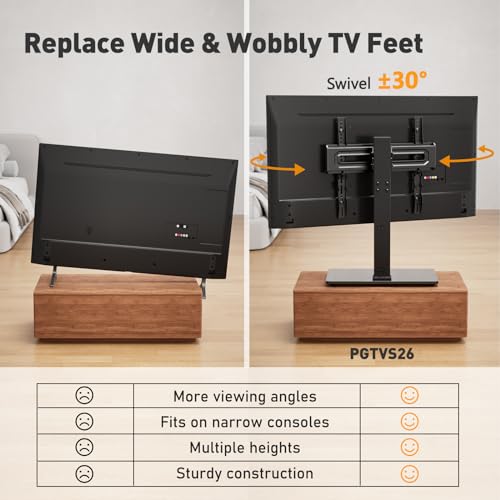 Perlegear Universal Swivel TV Stand for 32–70 inch TVs, Height Adjustable Table Top TV Stand Mount with Tilt, Tempered Glass Base, Holds up to 88 lbs, Max VESA 400x400mm, PGTVS26