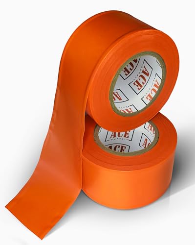 ACE Supply Orange Flagging Tape Survey Tape - Non-Adhesive Surveyors Tape - 2 Pack - 1.5" Width, 150' Length, 2 Mil - Marker Tape Flagging Ribbon