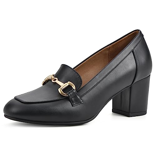 WHITE MOUNTAIN Women's Shoes Freehold Block Heel Loafer, Black/Smooth, 6 M