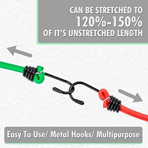 Cartman 8mm 16Pack Bungee Cords, 6pcs 32"& 10pcs 24" with Steel Hook