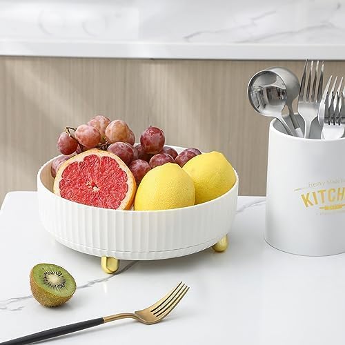 Anyoifax Makeup Perfume Organizer Tray 360 Degree Rotating Lazy Susan Skincare Lotion Organizer Spinning Cosmetics Storage for Dresser, Vanity, Bathroom Countertop, Small Ivory White