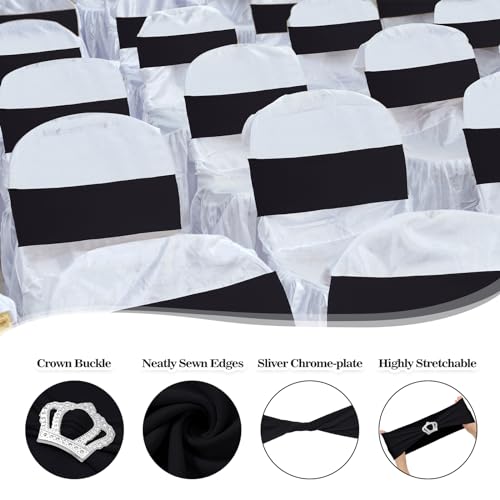 100 Pcs Spandex Chair Sashes with Crown Buckle Slider Stretch Chair Bands Cover Ties for Wedding, Banquet, Gala, Corporate Event, Birthday Party, Baby Shower(Sage Green)
