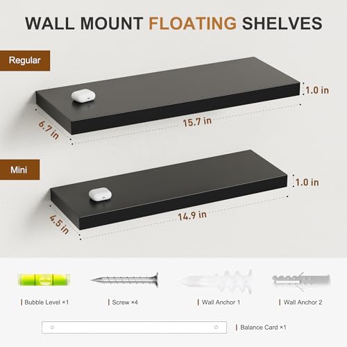 Bellsal Floating Shelves for Wall, Black Engineered Wood Wall Shelf Set of 2, 24" Wall Mounted Floating Shelf for Kitchen, Living Room, Bedroom, Bathroom Storage, Book Shelf for Wall Home Decor