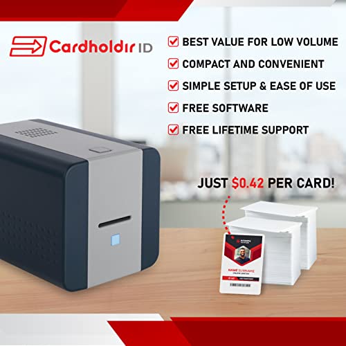 Cardholdir ID Easy Badges Solid 210 ID Badge Printer | with Beginner Software, & Everything Needed to Design and Print 200 ID Cards, | Single Sided Employee & Student ID Card Printer