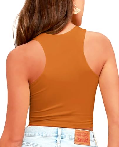 CYVESOULA Women's V Neck Sleeveless Racerback Basic Crop Tank Top Workout Shirt Fitted Crop Top Tee Shirts (Brown, XS)