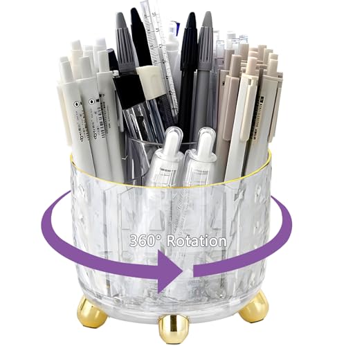 gianotter 360 Degree Rotating Desk Organizer, Pen Holder for Desk, Acrylic Pen Organizer with 6 Slots, Can be Used for Classroom Organization, Art Supply Storage (Clear)