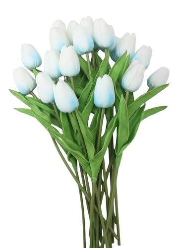 ALIERSA 10-Heads Home Decor Mini Tulip Real Touch Tulip Artificial Flowers Bouquets (Pink and White)